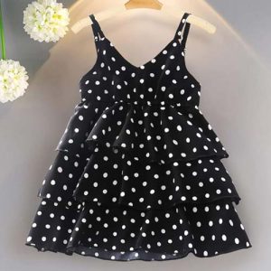 Small Polka Printed Crepe Baby Frock for Kid Girls